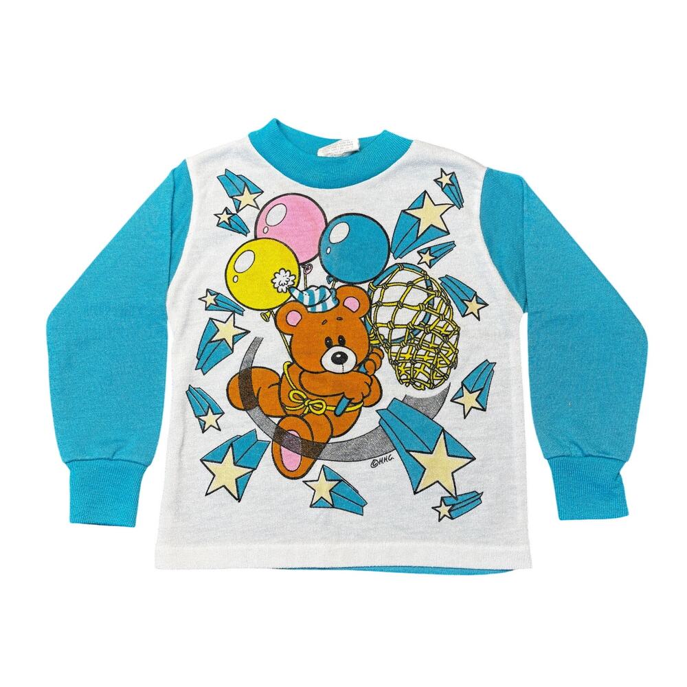 Vintage Lullaby Land Sweatshirt 3T Toddler Blue White Teddy Bear Balloon USA